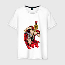 Мужская футболка хлопок с принтом Римский воин , 100% хлопок | прямой крой, круглый вырез горловины, длина до линии бедер, слегка спущенное плечо. | Тематика изображения на принте: 