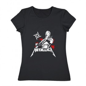 Женская футболка хлопок с принтом Metallica , 100% хлопок | прямой крой, круглый вырез горловины, длина до линии бедер, слегка спущенное плечо | m | metallica | группа | джеймс хэтфилд | кирк хэмметт | ларс ульрих | метал | металика | металлика | миталика | музыка | роберт трухильо | рок | трэш | трэшметал | хард | хардрок | хеви | хевиметал