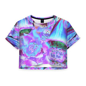 Женская футболка Cropp-top с принтом Цветы Аватара , 100% полиэстер | круглая горловина, длина футболки до линии талии, рукава с отворотами | абстракция | аватар | неочем | синий | цветы