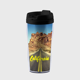 Термокружка-непроливайка с принтом California collection , внутренняя часть — пищевой пластик, наружная часть — прозрачный пластик, между ними — полиграфическая вставка с рисунком | объем — 350 мл, герметичная крышка | california | usa | америка | города | дороги | калифорния | природа | страны | сша