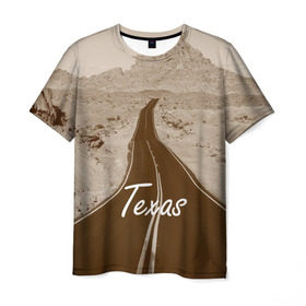 Мужская футболка 3D с принтом Техас ретро , 100% полиэфир | прямой крой, круглый вырез горловины, длина до линии бедер | texas | usa | америка | города | дороги | природа | страны | сша | техас