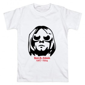 Мужская футболка хлопок с принтом Kurt D. Cobain , 100% хлопок | прямой крой, круглый вырез горловины, длина до линии бедер, слегка спущенное плечо. | 