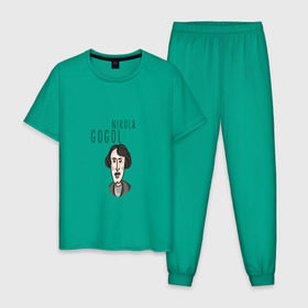 Мужская пижама хлопок с принтом Николай Гоголь , 100% хлопок | брюки и футболка прямого кроя, без карманов, на брюках мягкая резинка на поясе и по низу штанин
 | 