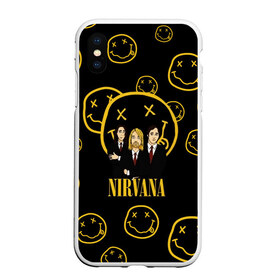 Чехол для iPhone XS Max матовый с принтом Nirvana , Силикон | Область печати: задняя сторона чехла, без боковых панелей | cobain | kurt | nevermino | nirvana | альтернативный | гранж | грол | группа | дональд | кобейн | курт | музыка | надпись | нервана | нирвана | новоселич | певец | рок | смайл | смайлик | солист