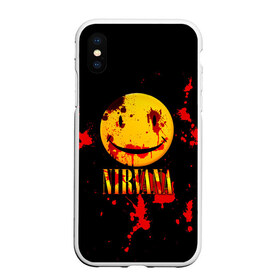 Чехол для iPhone XS Max матовый с принтом Nirvana , Силикон | Область печати: задняя сторона чехла, без боковых панелей | cobain | kurt | nevermino | nirvana | альтернативный | гранж | грол | группа | дональд | кобейн | курт | музыка | надпись | нервана | нирвана | новоселич | певец | рок | смайл | смайлик | солист