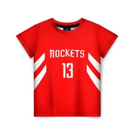 Детская футболка 3D с принтом James Harden #13 , 100% гипоаллергенный полиэфир | прямой крой, круглый вырез горловины, длина до линии бедер, чуть спущенное плечо, ткань немного тянется | hurden | nba | rockets | баскетбол | нба | харден | хьюстон рокетс
