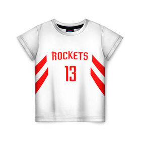 Детская футболка 3D с принтом James Harden home , 100% гипоаллергенный полиэфир | прямой крой, круглый вырез горловины, длина до линии бедер, чуть спущенное плечо, ткань немного тянется | Тематика изображения на принте: hurden | nba | rockets | баскетбол | нба | харден | хьюстон рокетс
