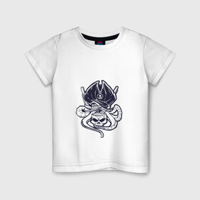 Детская футболка хлопок с принтом Осьминог, череп и усы , 100% хлопок | круглый вырез горловины, полуприлегающий силуэт, длина до линии бедер | 
