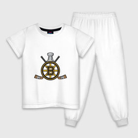 Детская пижама хлопок с принтом boston bruins , 100% хлопок |  брюки и футболка прямого кроя, без карманов, на брюках мягкая резинка на поясе и по низу штанин
 | boston bruins | nhl | бостон брюинс | нхл | хоккей