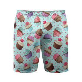 Мужские шорты 3D спортивные с принтом Милые кексики ,  |  | Тематика изображения на принте: cupcake | deliciouse | lollipop | strawberry | sweets | yummy | вкусняшки | еда | капкейк | капкейки | клубника | конфета | леденец | сладости | черника