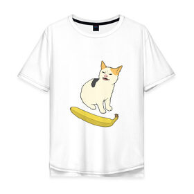 Мужская футболка хлопок Oversize с принтом Cat no banana , 100% хлопок | свободный крой, круглый ворот, “спинка” длиннее передней части | angry cat | banana | cat | no banana