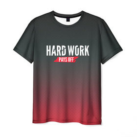 Мужская футболка 3D с принтом Hard work pays off. 3D. RedB , 100% полиэфир | прямой крой, круглый вырез горловины, длина до линии бедер | carbon | мотивация | спорт | цели