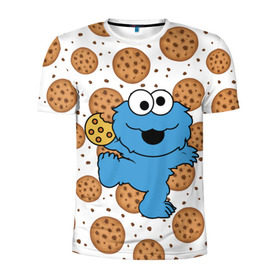 Мужская футболка 3D спортивная с принтом Cookie monster , 100% полиэстер с улучшенными характеристиками | приталенный силуэт, круглая горловина, широкие плечи, сужается к линии бедра | cookie | cookiemonster | delicious | eat | monster | yummy | еда | куки | кукимонстр | монстр | печенье | сладости | улица | улицасезам