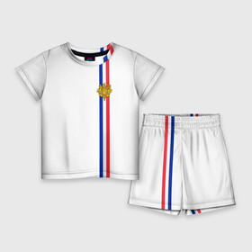 Детский костюм с шортами 3D с принтом Франция, лента с гербом ,  |  | fr | fra | france | герб | государство | знак | надпись | париж | патриот | полосы | республика | символ | страна | флаг | флага | франция | француз | французская | французский | французы | цвета