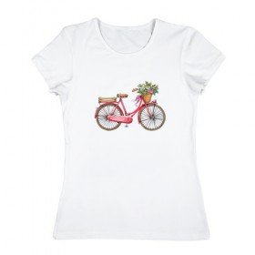 Женская футболка хлопок с принтом Ретро велосипед , 100% хлопок | прямой крой, круглый вырез горловины, длина до линии бедер, слегка спущенное плечо | Тематика изображения на принте: 