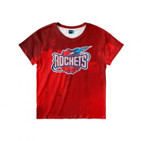 Детская футболка 3D с принтом Ракета Рокетс , 100% гипоаллергенный полиэфир | прямой крой, круглый вырез горловины, длина до линии бедер, чуть спущенное плечо, ткань немного тянется | nba | rockets | баскетбол | нба | хьюстон рокетс