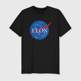 Мужская футболка премиум с принтом Elon , 92% хлопок, 8% лайкра | приталенный силуэт, круглый вырез ворота, длина до линии бедра, короткий рукав | Тематика изображения на принте: elon musk | spacex | илон маск | космос | марс | спейс икс