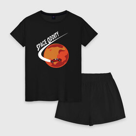 Женская пижама с шортиками хлопок с принтом Space Oddity , 100% хлопок | футболка прямого кроя, шорты свободные с широкой мягкой резинкой | elon musk | spacex | илон маск | космос | марс | спейс икс