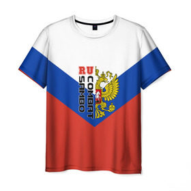 Мужская футболка 3D с принтом Combat sambo RU , 100% полиэфир | прямой крой, круглый вырез горловины, длина до линии бедер | Тематика изображения на принте: герб | россии | самбо