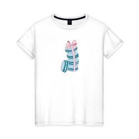 Женская футболка хлопок с принтом Макаруны , 100% хлопок | прямой крой, круглый вырез горловины, длина до линии бедер, слегка спущенное плечо | 
