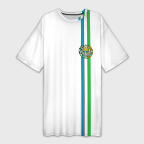 Платье-футболка 3D с принтом Узбекистан, лента с гербом ,  |  | uz | uzb | герб | государство | знак | надпись | патриот | полосы | республика | самарканд | символ | снг | страна | ташкент | узбек | узбекистан | узбекистанец | узбекистанка | флаг | флага | цвета