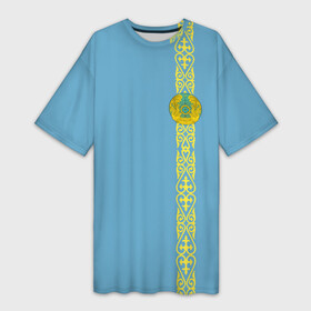 Платье-футболка 3D с принтом Казахстан, лента с гербом ,  |  | Тематика изображения на принте: kaz | kazakhstan | kz | герб | казахстан | орнамент | флаг