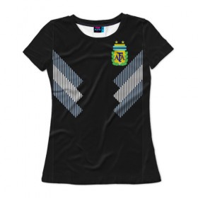 Женская футболка 3D с принтом Аргентина ЧМ 2018 гостевая , 100% полиэфир ( синтетическое хлопкоподобное полотно) | прямой крой, круглый вырез горловины, длина до линии бедер | cup | fifa | world | мира | мундиаль | россия | чемпионат