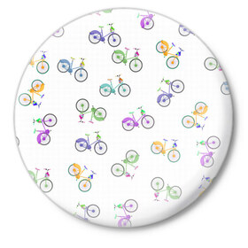 Значок с принтом Радужные велосипеды ,  металл | круглая форма, металлическая застежка в виде булавки | 
