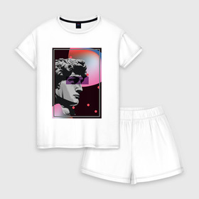 Женская пижама с шортиками хлопок с принтом Давид , 100% хлопок | футболка прямого кроя, шорты свободные с широкой мягкой резинкой | vaporwave | ренессанс