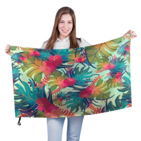 Флаг 3D с принтом Тропический , 100% полиэстер | плотность ткани — 95 г/м2, размер — 67 х 109 см. Принт наносится с одной стороны | Тематика изображения на принте: весна | джунгли | для весны | для лета | лес | лето | листья | текстура | тропики | цветы