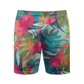 Мужские шорты 3D спортивные с принтом Тропический ,  |  | весна | джунгли | для весны | для лета | лес | лето | листья | текстура | тропики | цветы