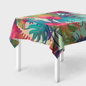 Скатерть 3D с принтом Тропический , 100% полиэстер (ткань не мнется и не растягивается) | Размер: 150*150 см | весна | джунгли | для весны | для лета | лес | лето | листья | текстура | тропики | цветы