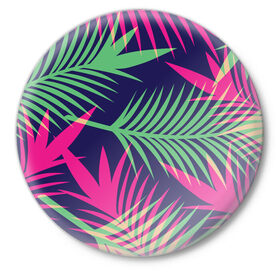 Значок с принтом Листья Пальмы ,  металл | круглая форма, металлическая застежка в виде булавки | Тематика изображения на принте: весна | джунгли | для весны | для лета | лес | лето | листья | текстура | тропики | тропический | цветы