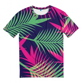 Мужская футболка 3D с принтом Листья Пальмы , 100% полиэфир | прямой крой, круглый вырез горловины, длина до линии бедер | Тематика изображения на принте: весна | джунгли | для весны | для лета | лес | лето | листья | текстура | тропики | тропический | цветы