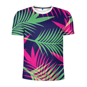 Мужская футболка 3D спортивная с принтом Листья Пальмы , 100% полиэстер с улучшенными характеристиками | приталенный силуэт, круглая горловина, широкие плечи, сужается к линии бедра | весна | джунгли | для весны | для лета | лес | лето | листья | текстура | тропики | тропический | цветы