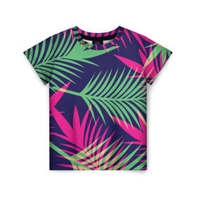 Детская футболка 3D с принтом Листья Пальмы , 100% гипоаллергенный полиэфир | прямой крой, круглый вырез горловины, длина до линии бедер, чуть спущенное плечо, ткань немного тянется | весна | джунгли | для весны | для лета | лес | лето | листья | текстура | тропики | тропический | цветы