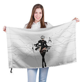Флаг 3D с принтом NieR Automata 1 , 100% полиэстер | плотность ткани — 95 г/м2, размер — 67 х 109 см. Принт наносится с одной стороны | nier automata. b2. игра