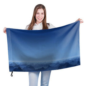 Флаг 3D с принтом Blue Mountains , 100% полиэстер | плотность ткани — 95 г/м2, размер — 67 х 109 см. Принт наносится с одной стороны | вид | горы | ночь | пейзаж | природа | синий | скалы | сумерки | туман | утро
