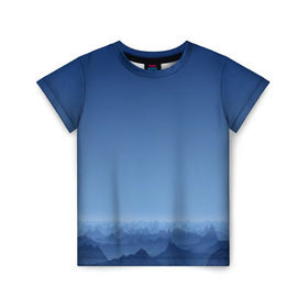 Детская футболка 3D с принтом Blue Mountains , 100% гипоаллергенный полиэфир | прямой крой, круглый вырез горловины, длина до линии бедер, чуть спущенное плечо, ткань немного тянется | вид | горы | ночь | пейзаж | природа | синий | скалы | сумерки | туман | утро