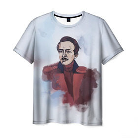 Мужская футболка 3D с принтом Лермонтов Михаил , 100% полиэфир | прямой крой, круглый вырез горловины, длина до линии бедер | лермонтов михаил