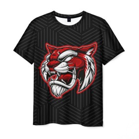 Мужская футболка 3D с принтом RED TIGER / Красный тигр , 100% полиэфир | прямой крой, круглый вырез горловины, длина до линии бедер | 