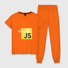 Женская пижама хлопок с принтом Vanilla JS , 100% хлопок | брюки и футболка прямого кроя, без карманов, на брюках мягкая резинка на поясе и по низу штанин | code | javascript | js | programming | vanilla | код | кодер | программирование | программист | разработчик | скрипт