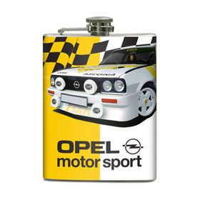 Фляга с принтом Opel Motor Sport Ascona B , металлический корпус | емкость 0,22 л, размер 125 х 94 мм. Виниловая наклейка запечатывается полностью | Тематика изображения на принте: 