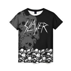 Женская футболка 3D с принтом Slayer Black , 100% полиэфир ( синтетическое хлопкоподобное полотно) | прямой крой, круглый вырез горловины, длина до линии бедер | hard | heavy | metal | rock | skull | trash | метал | рок | слеер | слейер | слэер | слэйер | треш | трэш | череп | черепа