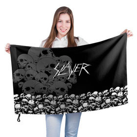 Флаг 3D с принтом Slayer Black , 100% полиэстер | плотность ткани — 95 г/м2, размер — 67 х 109 см. Принт наносится с одной стороны | hard | heavy | metal | rock | skull | trash | метал | рок | слеер | слейер | слэер | слэйер | треш | трэш | череп | черепа