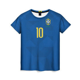 Женская футболка 3D с принтом Неймар 2018 гостевая , 100% полиэфир ( синтетическое хлопкоподобное полотно) | прямой крой, круглый вырез горловины, длина до линии бедер | brazil | cup champions | league | neymar | world | бразилия | неймар
