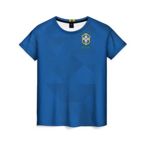 Женская футболка 3D с принтом Бразилия 2018 гостевая , 100% полиэфир ( синтетическое хлопкоподобное полотно) | прямой крой, круглый вырез горловины, длина до линии бедер | brazil | cup | world |   | бразилия