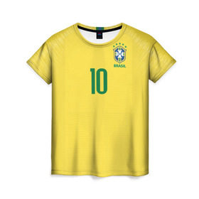 Женская футболка 3D с принтом Неймар 2018 домашняя , 100% полиэфир ( синтетическое хлопкоподобное полотно) | прямой крой, круглый вырез горловины, длина до линии бедер | brazil | cup champions | league | neymar | world | бразилия | неймар