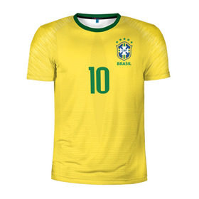 Мужская футболка 3D спортивная с принтом Неймар 2018 домашняя , 100% полиэстер с улучшенными характеристиками | приталенный силуэт, круглая горловина, широкие плечи, сужается к линии бедра | brazil | cup champions | league | neymar | world | бразилия | неймар