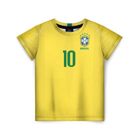 Детская футболка 3D с принтом Неймар 2018 домашняя , 100% гипоаллергенный полиэфир | прямой крой, круглый вырез горловины, длина до линии бедер, чуть спущенное плечо, ткань немного тянется | brazil | cup champions | league | neymar | world | бразилия | неймар